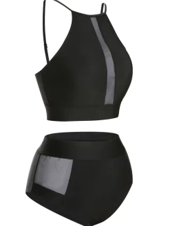 Hot Retro Stage [Plus Size] 1940s Leopard Mesh Patchwork Swimsuit