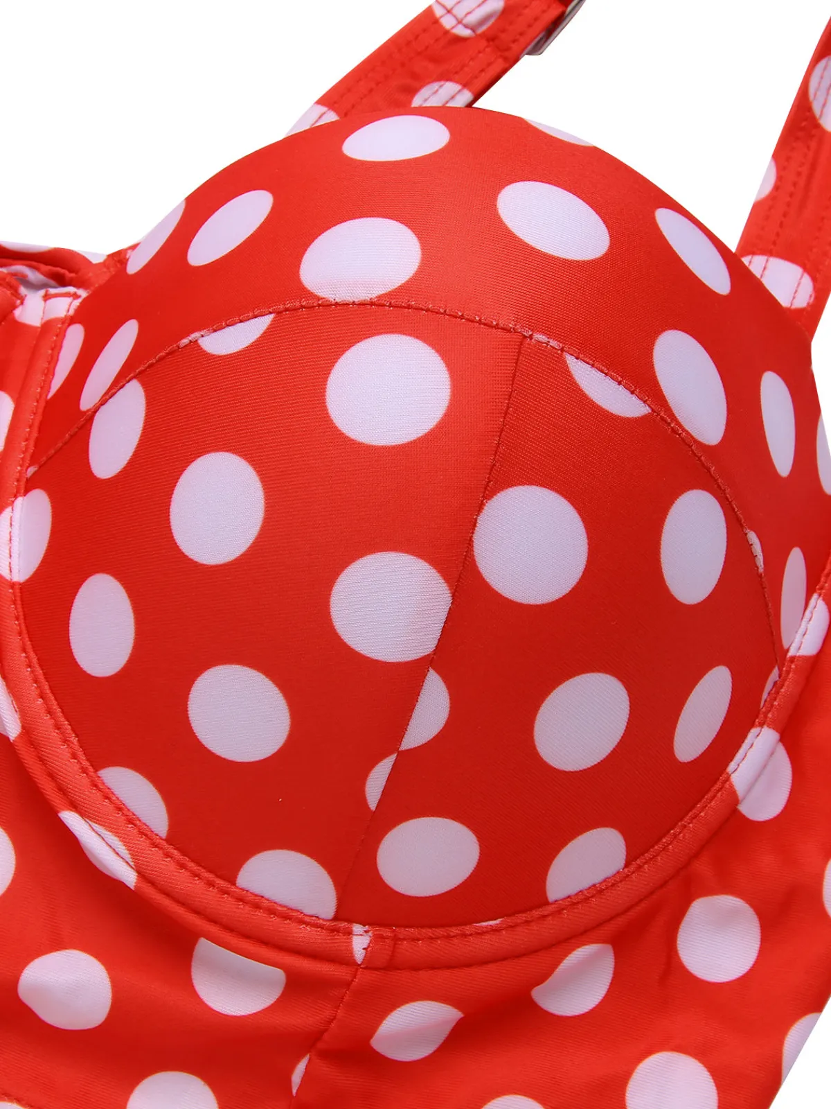 Best Retro Stage [Plus Size] 1930s Polka Dot Suspender Swimsuit Set True Red