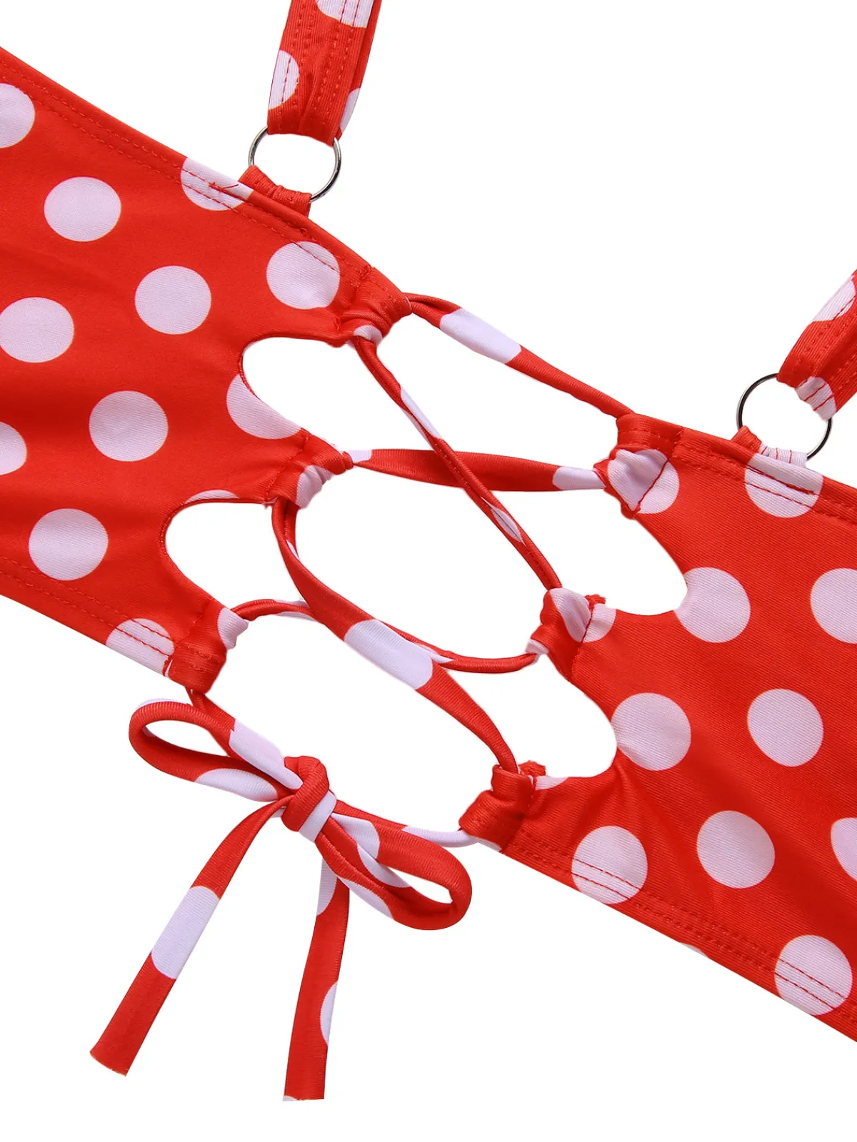 Best Retro Stage [Plus Size] 1930s Polka Dot Suspender Swimsuit Set True Red