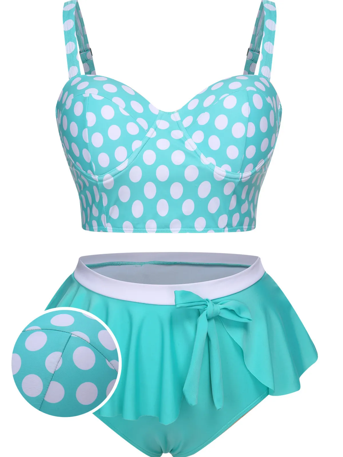 Hot Retro Stage [Plus Size] 1930s Polka Dot Suspender Swimsuit Set