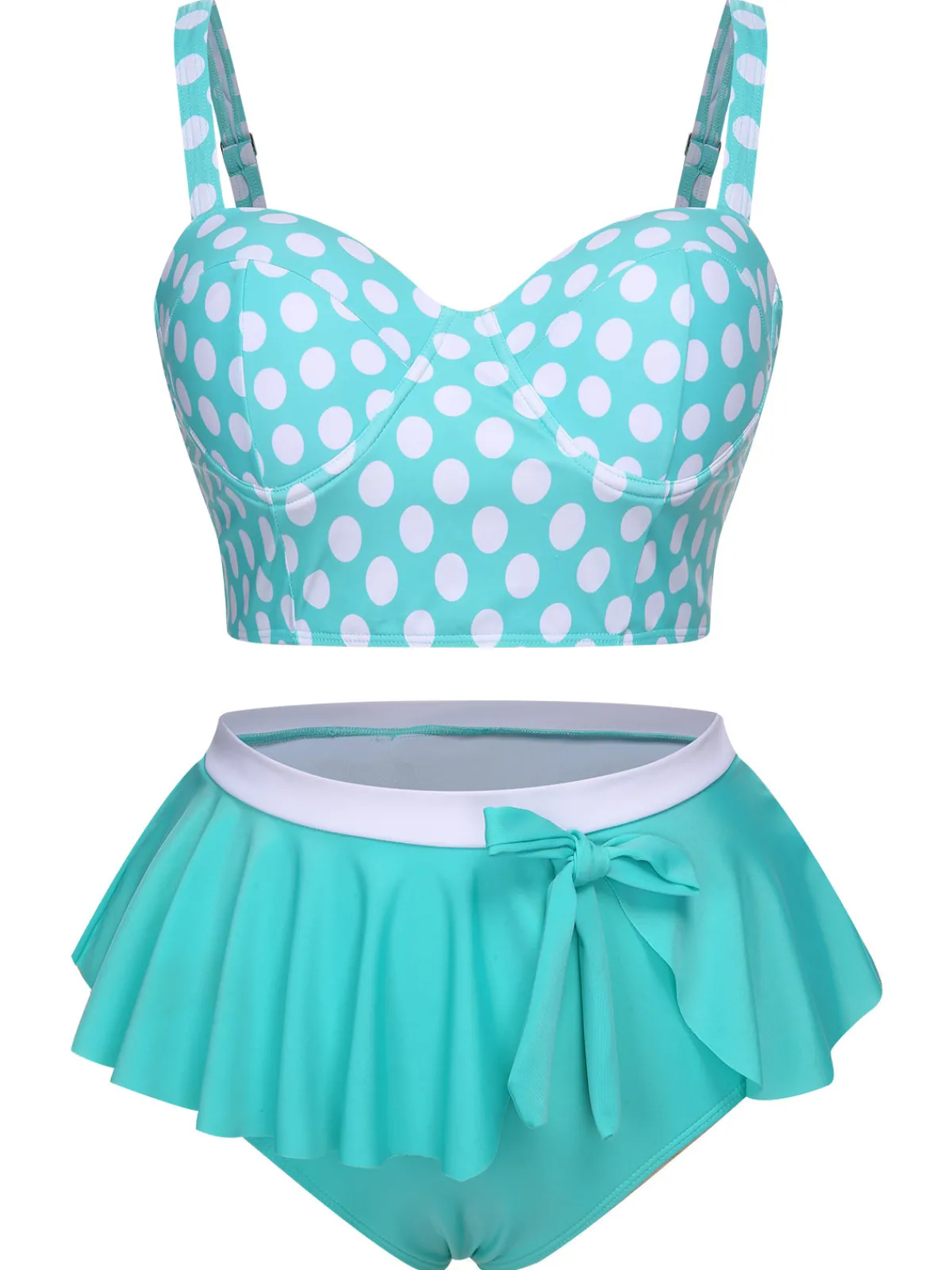 Hot Retro Stage [Plus Size] 1930s Polka Dot Suspender Swimsuit Set