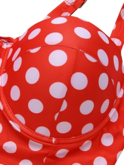 Hot Retro Stage [Plus Size] 1930s Polka Dot Suspender Swimsuit Set