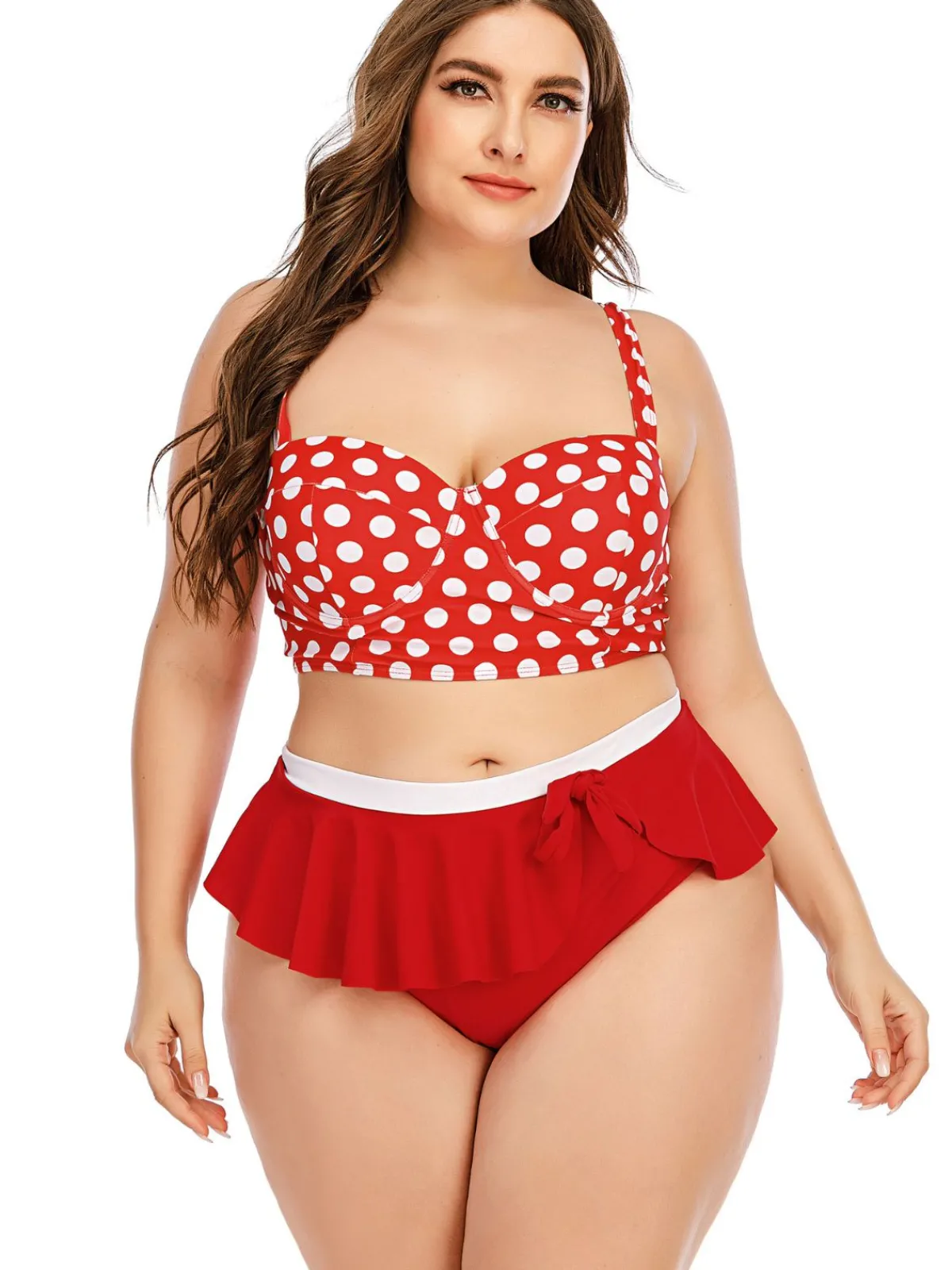 Hot Retro Stage [Plus Size] 1930s Polka Dot Suspender Swimsuit Set