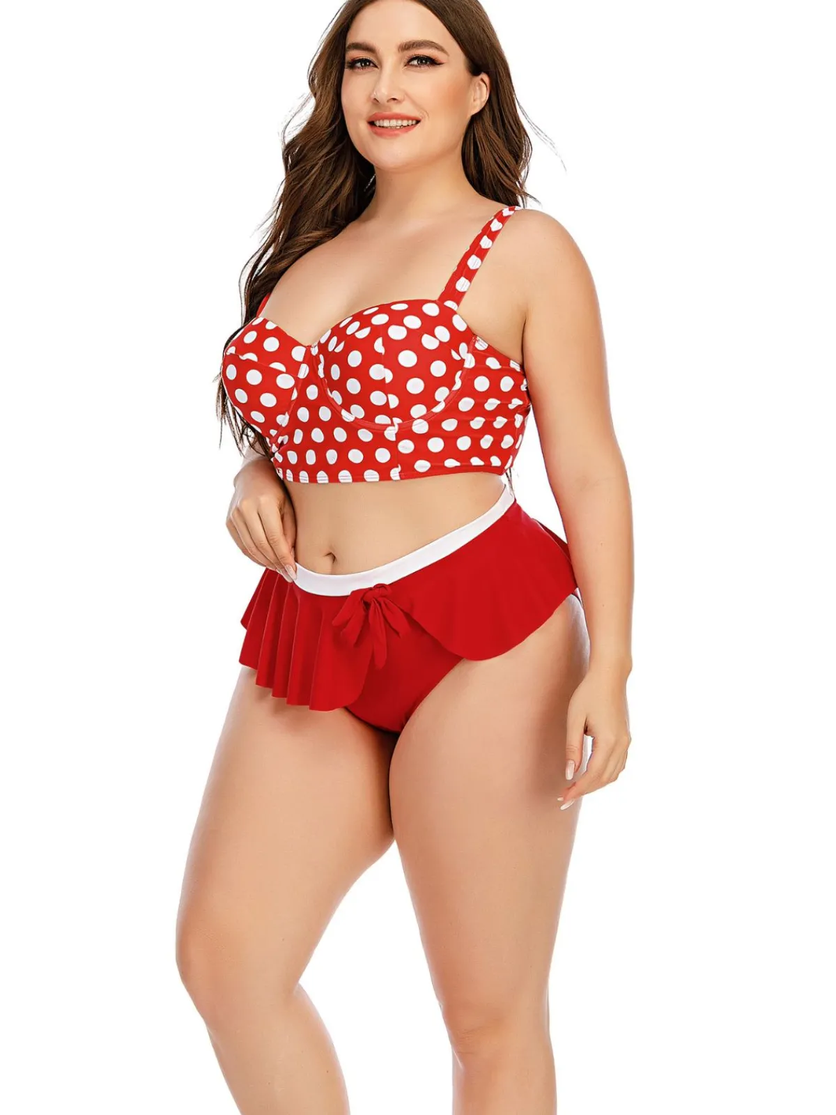 Hot Retro Stage [Plus Size] 1930s Polka Dot Suspender Swimsuit Set