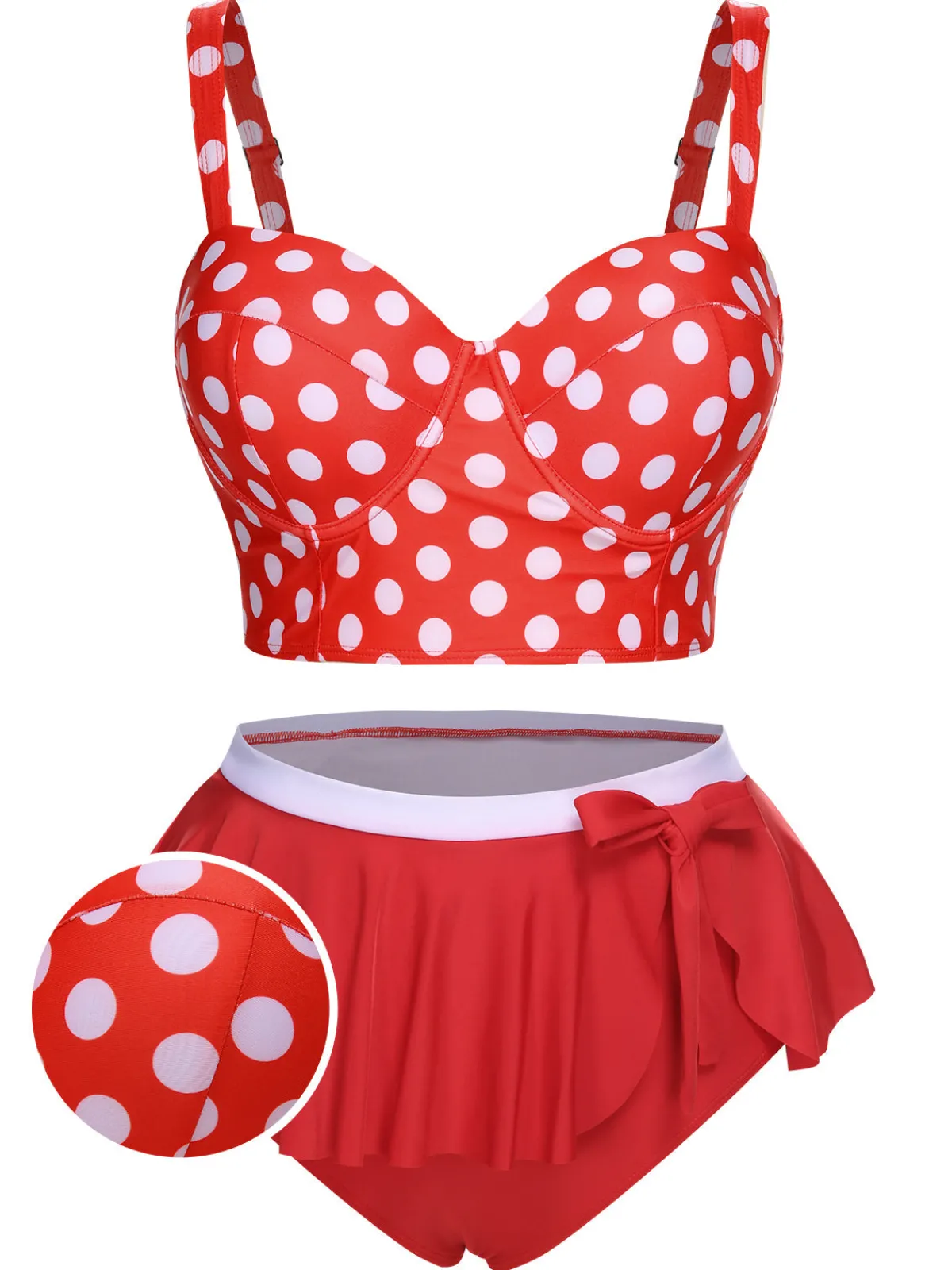Hot Retro Stage [Plus Size] 1930s Polka Dot Suspender Swimsuit Set