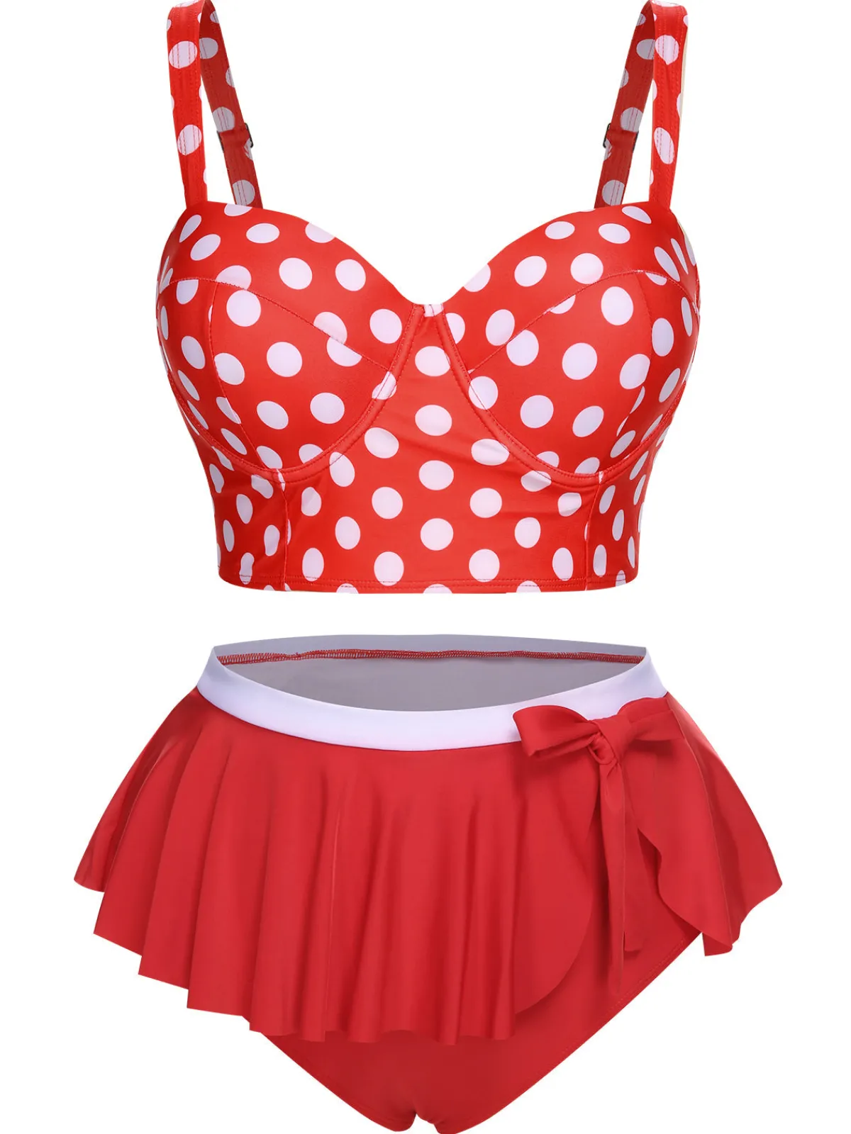 Hot Retro Stage [Plus Size] 1930s Polka Dot Suspender Swimsuit Set