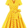 Best Retro Stage [Plus Size] 1950s Polka Dots Waist Tie Lapel Dress