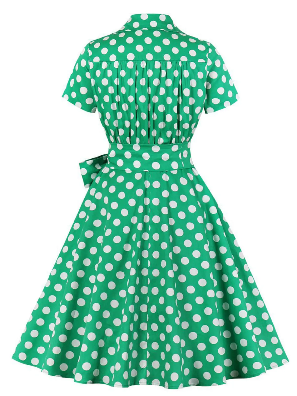 Best Retro Stage [Plus Size] 1950s Polka Dots Waist Tie Lapel Dress