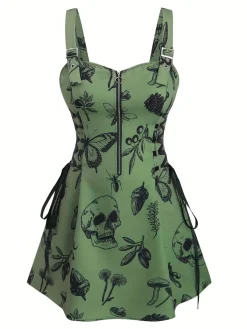 Clearance Retro Stage [Plus Size] 1970s Rose Floral Steampunk Zipper Dress