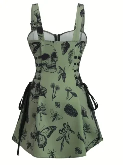 Clearance Retro Stage [Plus Size] 1970s Rose Floral Steampunk Zipper Dress