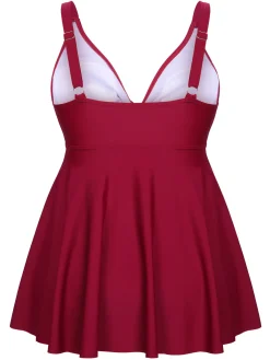 New Retro Stage [Plus Size] 1950s Solid Front Tie Ruffle Swimsuit