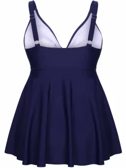 New Retro Stage [Plus Size] 1950s Solid Front Tie Ruffle Swimsuit