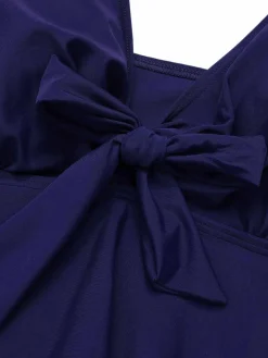 New Retro Stage [Plus Size] 1950s Solid Front Tie Ruffle Swimsuit