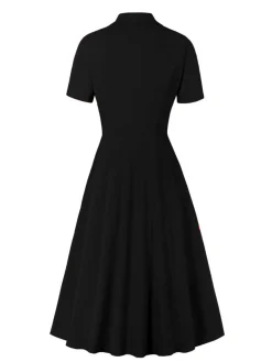 Hot Retro Stage [Plus Size] 1950s Solid Lapel Button Swing Dress