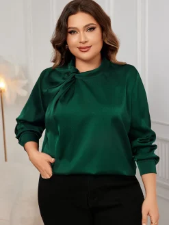 Online Retro Stage [Plus Size] 1950s Solid Twist Satin Blouse