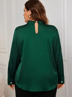 Online Retro Stage [Plus Size] 1950s Solid Twist Satin Blouse