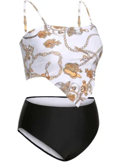 Discount Retro Stage [Plus Size] 1950s Spaghetti Strap Print Swimsuit