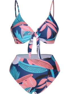 Online Retro Stage [Plus Size] 1940s Spaghetti Strap Print Swimsuit & Cover-Up