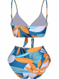 Online Retro Stage [Plus Size] 1940s Spaghetti Strap Print Swimsuit & Cover-Up