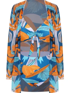 Online Retro Stage [Plus Size] 1940s Spaghetti Strap Print Swimsuit & Cover-Up