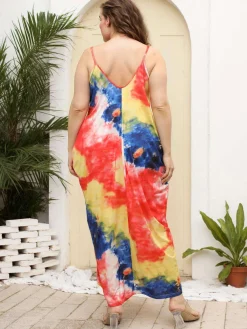 Best Retro Stage [Plus Size] 1960s Spaghetti Strap Floral Tulip Dress
