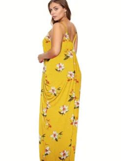 Best Retro Stage [Plus Size] 1960s Spaghetti Strap Floral Tulip Dress