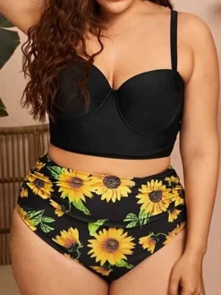 Best Retro Stage [Plus Size] 1950s Spaghetti Strap Floral Swimsuit