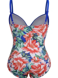 Sale Retro Stage [Plus Size] 1940s Strap Flowers One-Piece Swimsuit