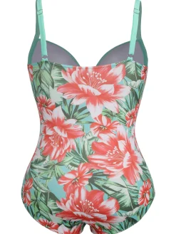 Sale Retro Stage [Plus Size] 1940s Strap Flowers One-Piece Swimsuit