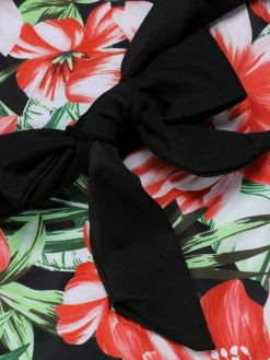 Sale Retro Stage [Plus Size] 1940s Strap Flowers One-Piece Swimsuit