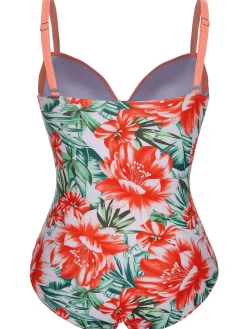 Sale Retro Stage [Plus Size] 1940s Strap Flowers One-Piece Swimsuit