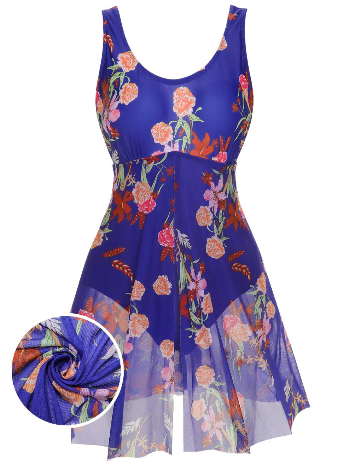 Best Retro Stage [Plus Size] 1940s Strap Print One-Piece Skirt Swimsuit