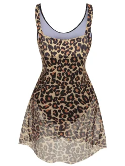 Best Retro Stage [Plus Size] 1940s Strap Print One-Piece Skirt Swimsuit