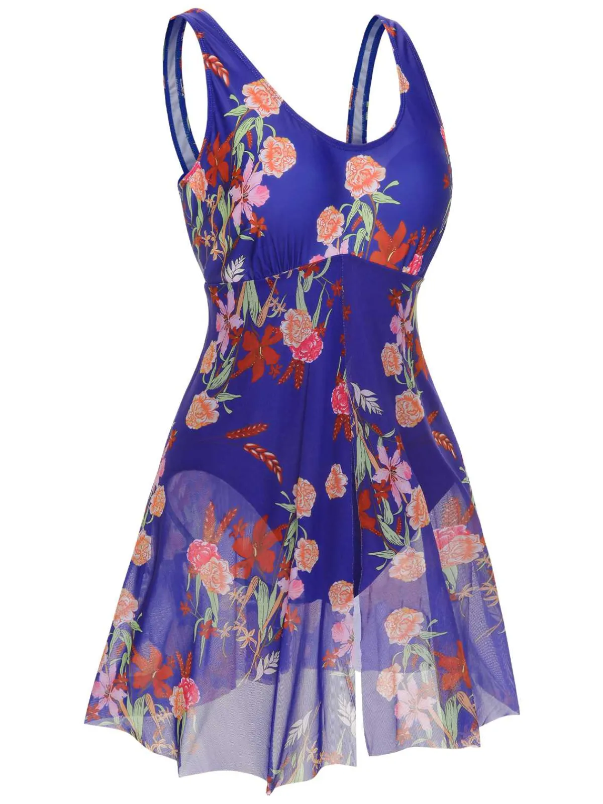 Best Retro Stage [Plus Size] 1940s Strap Print One-Piece Skirt Swimsuit