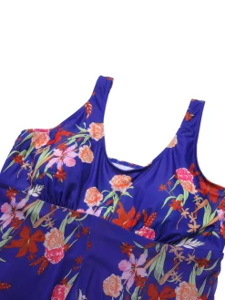 Best Retro Stage [Plus Size] 1940s Strap Print One-Piece Skirt Swimsuit
