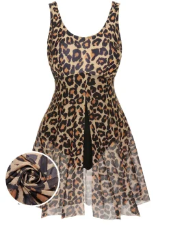 Best Retro Stage [Plus Size] 1940s Strap Print One-Piece Skirt Swimsuit