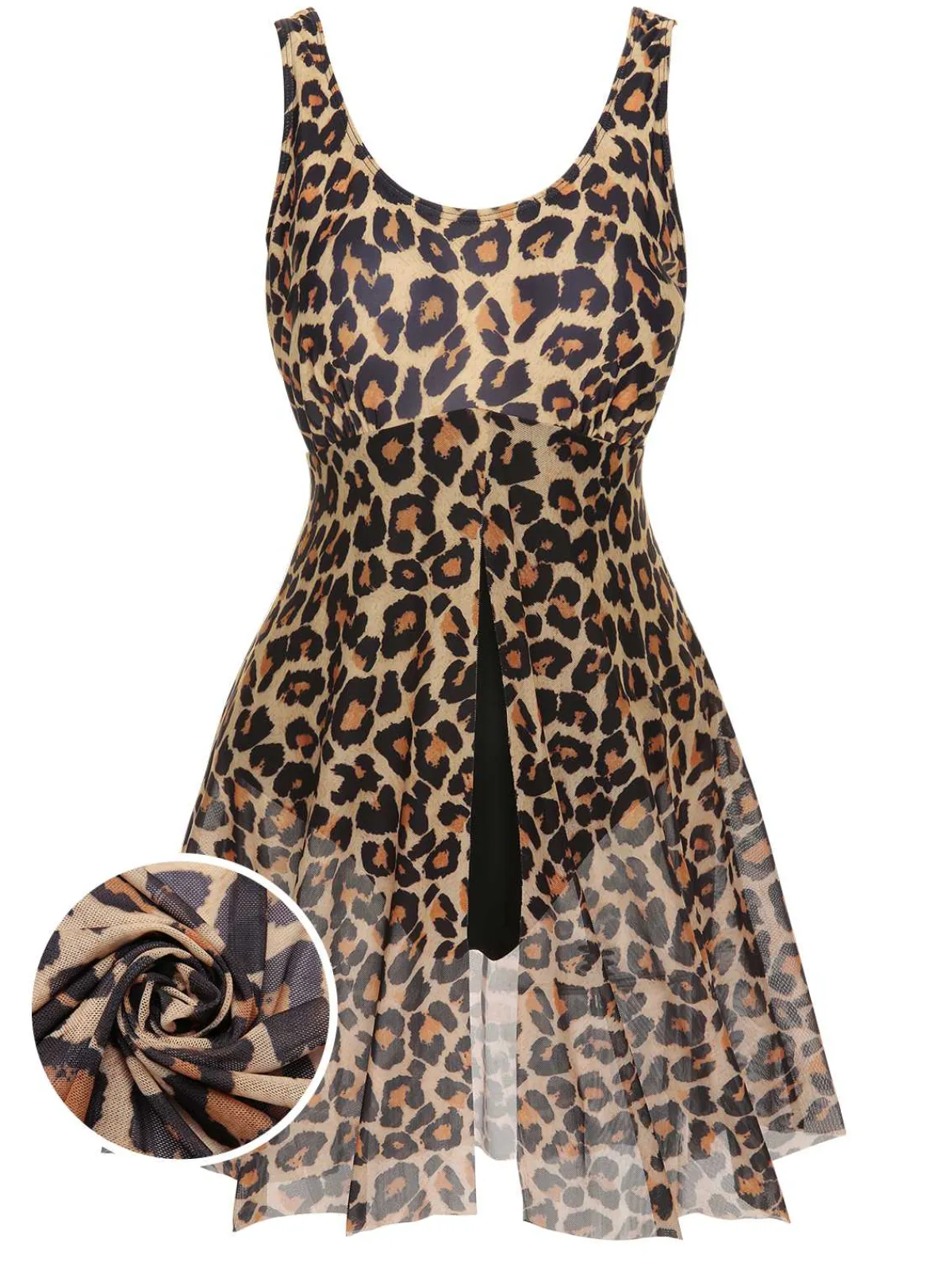 Best Retro Stage [Plus Size] 1940s Strap Print One-Piece Skirt Swimsuit