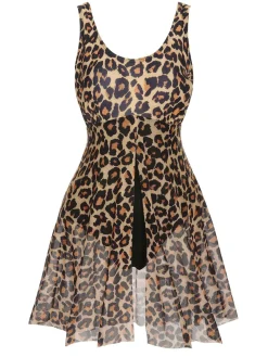 Best Retro Stage [Plus Size] 1940s Strap Print One-Piece Skirt Swimsuit