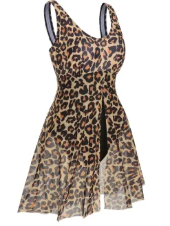 Best Retro Stage [Plus Size] 1940s Strap Print One-Piece Skirt Swimsuit