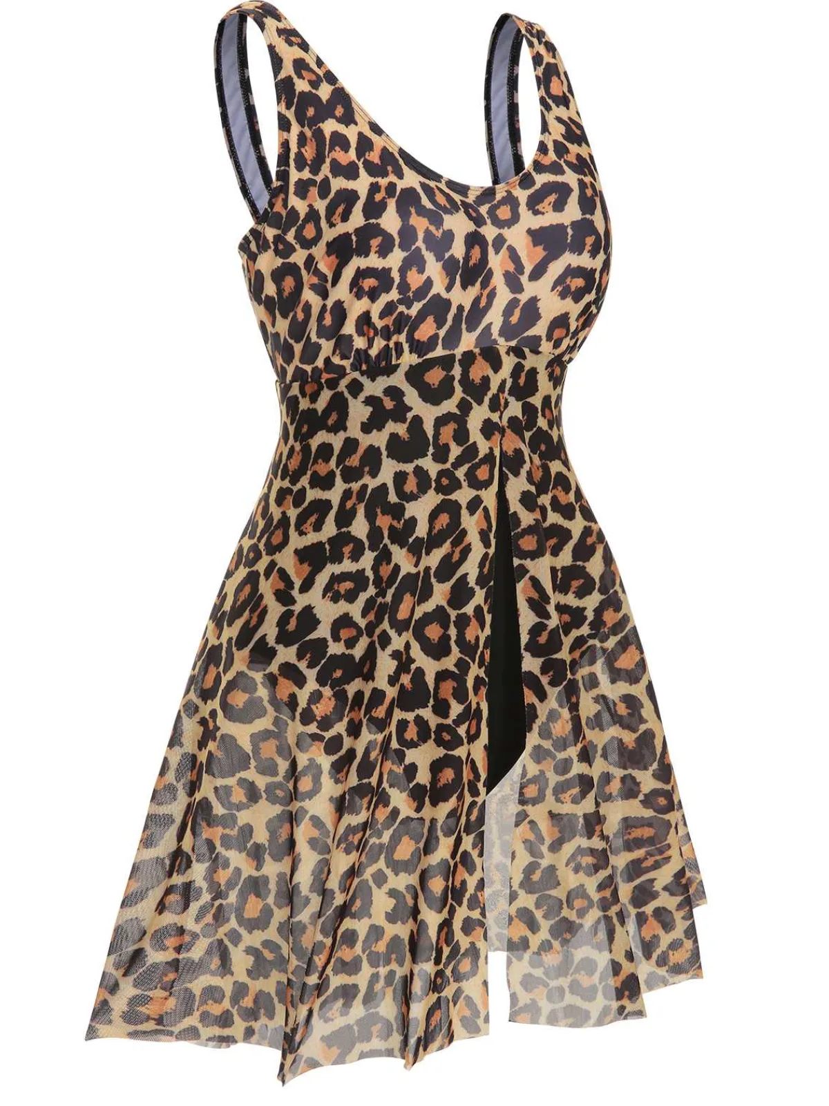 Best Retro Stage [Plus Size] 1940s Strap Print One-Piece Skirt Swimsuit