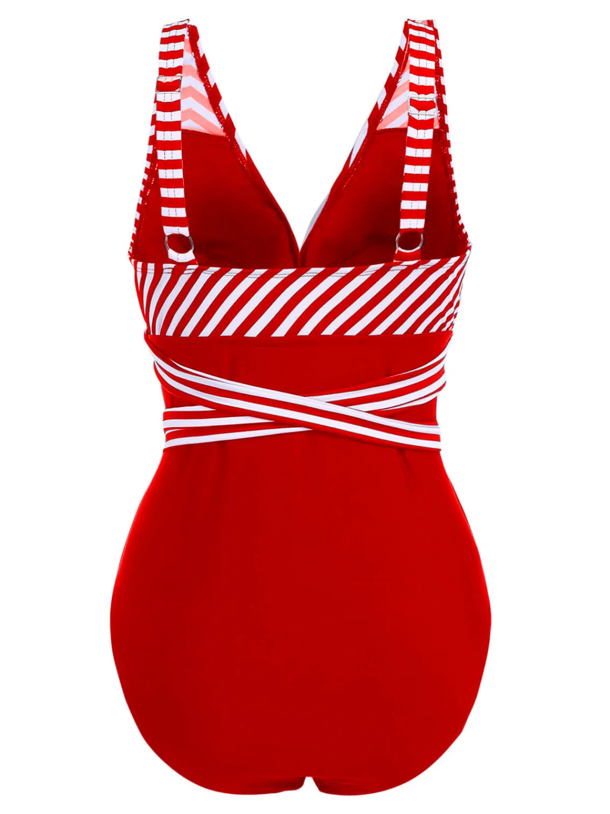Fashion Retro Stage [Plus Size] 1950s Stripe Lace Up Patchwork One-Piece Swimsuit