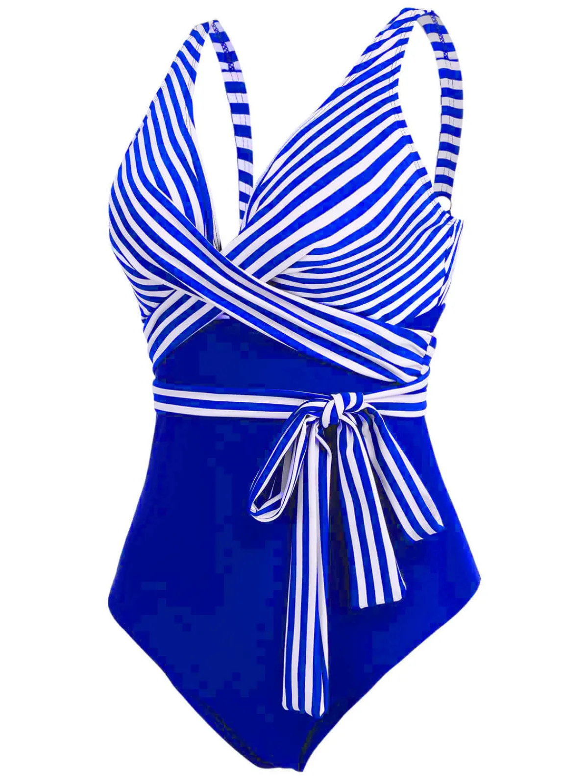 Fashion Retro Stage [Plus Size] 1950s Stripe Lace Up Patchwork One-Piece Swimsuit