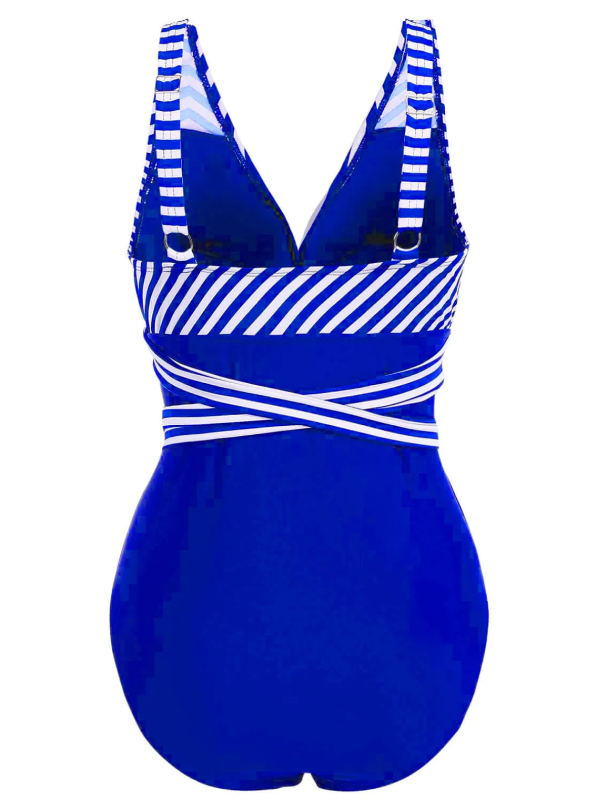 Fashion Retro Stage [Plus Size] 1950s Stripe Lace Up Patchwork One-Piece Swimsuit