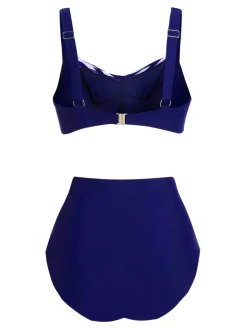 Sale Retro Stage [Plus Size] 1950s Stripe Twisted Patchwork Strap Swimsuit