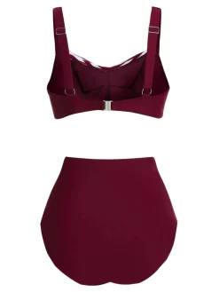 New Retro Stage [Plus Size] 1950s Stripe Twisted Patchwork Strap Swimsuit