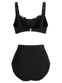 New Retro Stage [Plus Size] 1950s Stripe Twisted Patchwork Strap Swimsuit