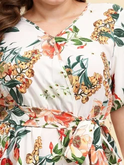 Outlet Retro Stage [Plus Size] 1940s Surplice V-Neck Belted Floral Dress