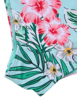 Discount Retro Stage [Plus Size] 1940S Tropical Plant Patchwork Lace-Up Swimsuit