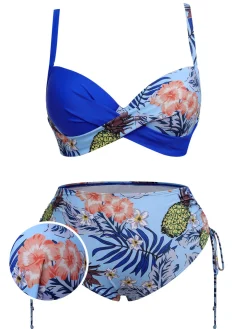 Discount Retro Stage [Plus Size] 1940S Tropical Plant Patchwork Lace-Up Swimsuit