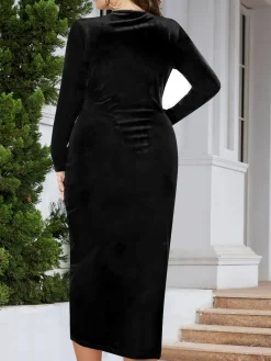 Discount Retro Stage [Plus Size] 1960s Velvet V-Neck Wrap Dress